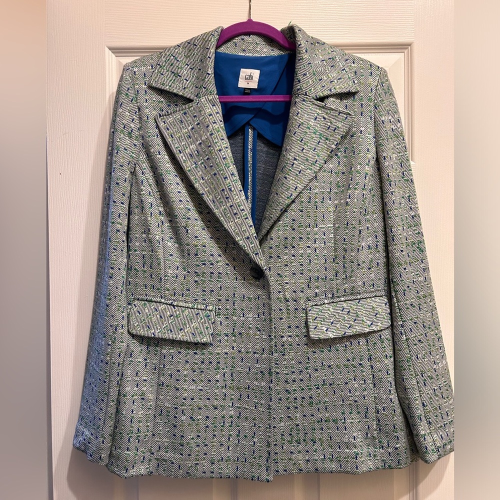 CABI soft knit blue/green jacket/blazer #6251 stretch Medium NEW w/out tags